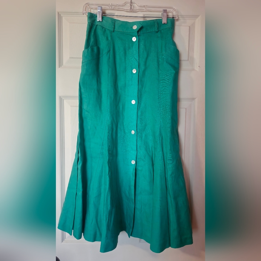 Liz Claiborne Vintage Teal A-Line Skirt with Buttons